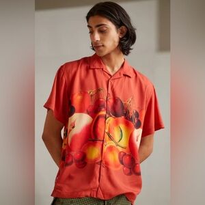 Obey Orange Fruit Bowl Print Casual Short Sleeve Button Down Shirt